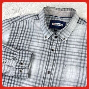 32 Bar Blues‎ Shirt Men's LARGE Gray Plaid Cotton Button Down Long Sleeve Turkey
